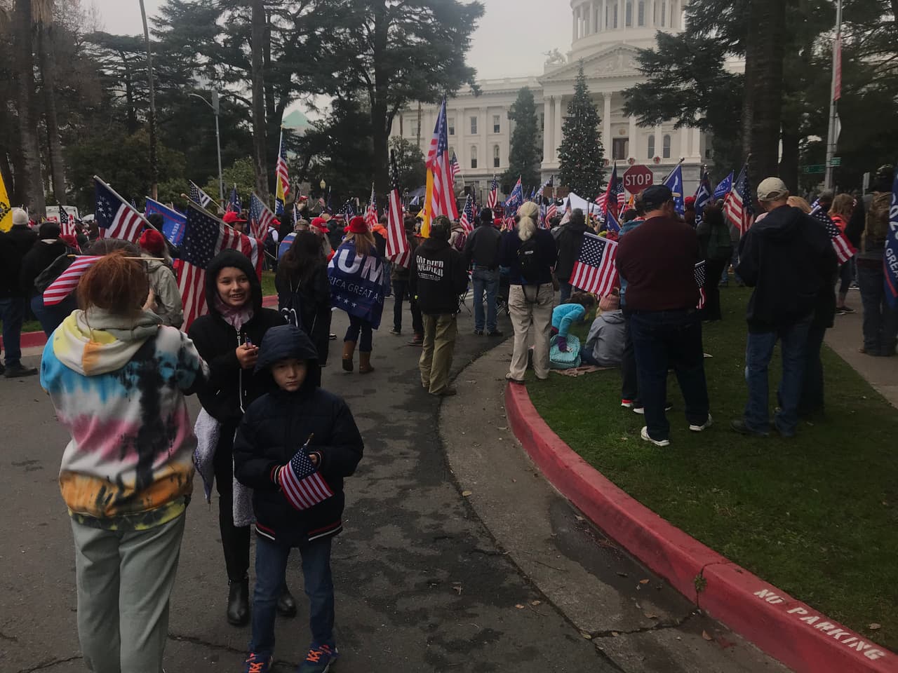 Muchos tenían pancartas que dicen "Detengan el robo", un mensaje usado por Trump y sus seguidores, quienes afirman falsamente que él ganó las elecciones generales.
