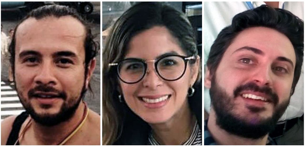 GRAF8580. MADRID, 31/01/2019.- Fotografía de archivo de los tres periodistas de la Agencia EFE, los colombianos Mauren Barriga (c); el fotógrafo Leonardo Muñoz (izda), y el español Gonzalo Domínguez, que fueron detenidos por las autoridades de Venezuela en Caracas, a donde viajaron desde Bogotá la semana pasada para cubrir la crisis de ese país. EFE/Archivo