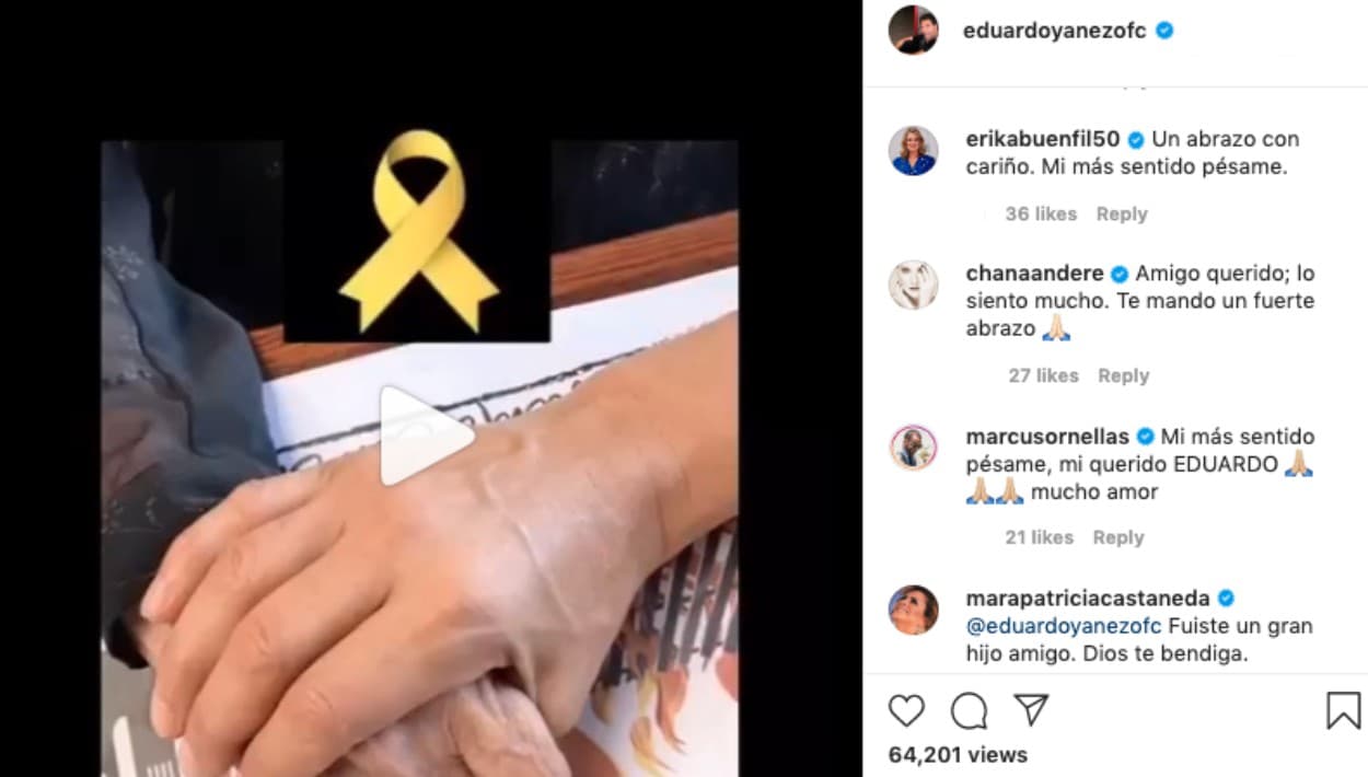 Colegas del actor, como 
<b><a href="https://www.univision.com/novelas/novelas-show-temp/erika-buenfil-desmiente-que-haya-tenido-romance-con-eduardo-yanez">Erika Buenfil</a></b>, Marcus Ornellas y 
<b>Chantal Andere</b>, entre otros, lo abrazaron con mensajes de amor en esta hora de tanto dolor.