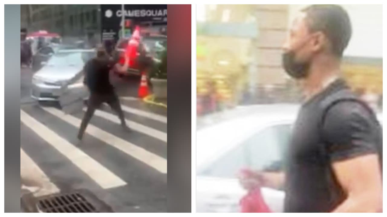 Hasta con los conos de tráfico: el ataque a un vendedor de comida de Times Square 