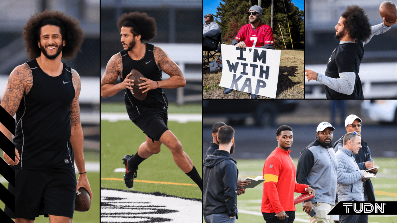 Colin Kaepernick se muestra en una sede distinta a funcionarios NFL