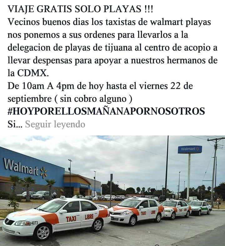 Taxis ofrecen servicio gratuito hacia centros de acopio en Playas de Tijuana.
