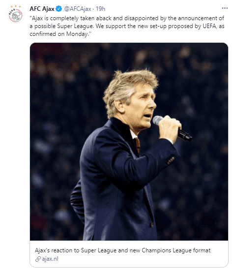 El Ajax se pronuncia totalmente en contra.