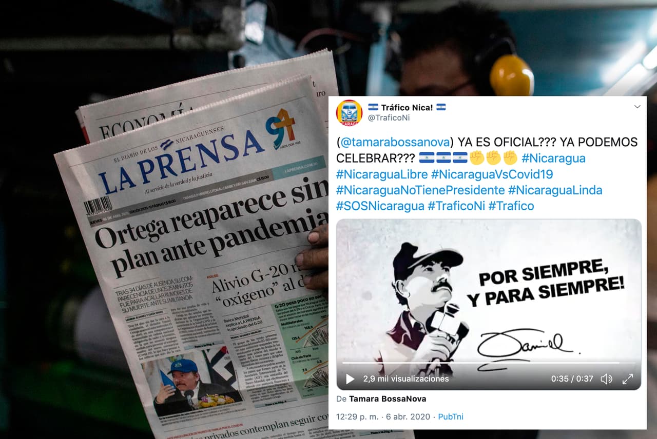 Los 34 días que Daniel Ortega no hizo apariciones públicas, entre marzo y abril de 2020, dieron pie a todo tipo de rumores sobre su muerte que cada vez cobraban más fuerza. La teoría se hacía aún más creíble porque fue justo en esos días cuando la Organización Mundial de la Salud (OMS) declaró la pandemia de covid-19. Sin embargo, el 15 de abril Ortega transmitió un mensaje en cadena nacional y puso fin a las especulaciones.