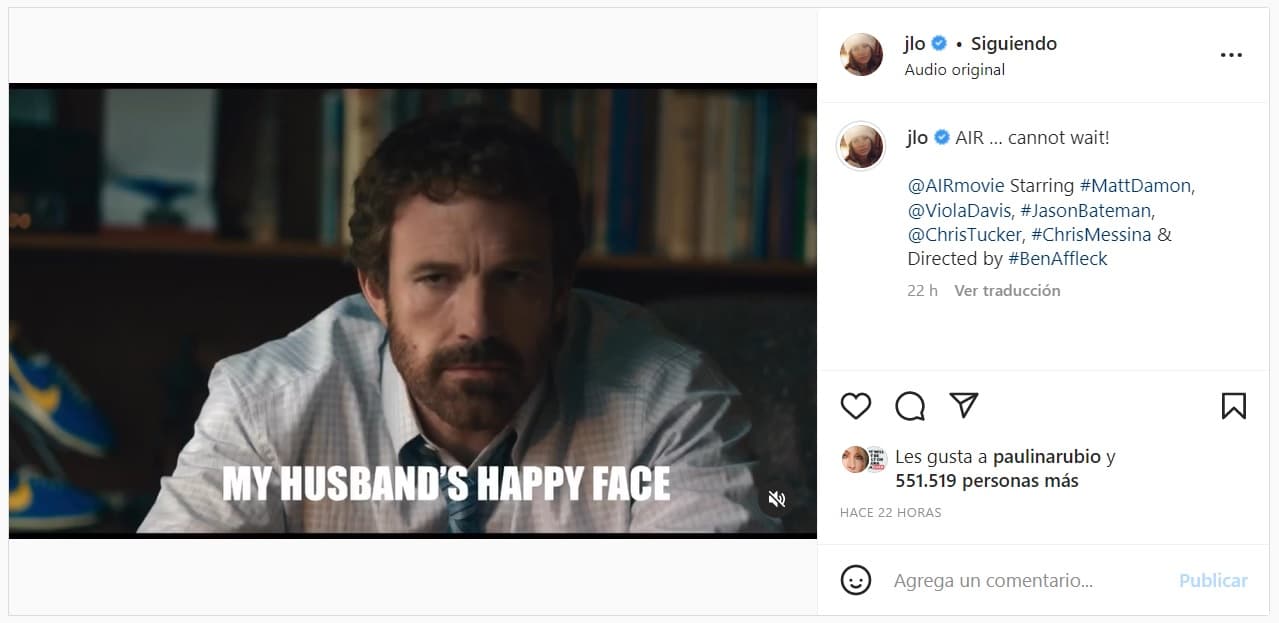 JLo compartió este meme de Ben Affleck.