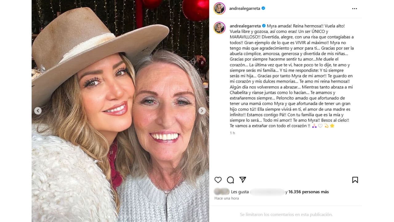 Andrea Legarreta le dedicó unas palabras a su suegra ante su fallecimiento.