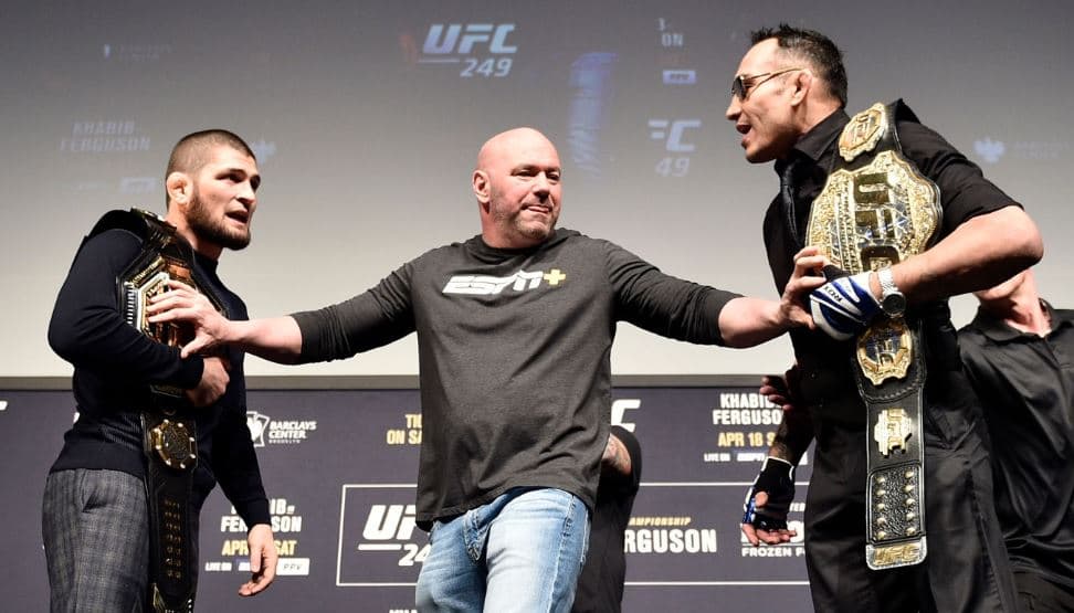 Khabib quiere pelear con Ferguson pero no puede salir de Rusia
