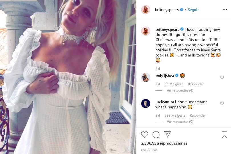 Entre otros detalles que 
<b><a href="https://www.instagram.com/p/B6eDP-QATcY/" target="_blank">la artista publicó</a></b> está el vestido que estrenó para celebrar las fiestas navideñas: "¡Me encanta modelar ropa nueva! 
<b><a href="https://www.univision.com/shows/el-gordo-y-la-flaca/britney-spears-y-zuleyka-rivera-lucieron-el-mismo-vestido-pero-a-una-se-le-fue-la-mano-con-las-tijeras-video" target="_blank">Compré este vestido para Navidad</a></b>... ¡y me queda perfecto! ¡Espero que todos estén teniendo unas maravillosas vacaciones!", escribió.
<br>