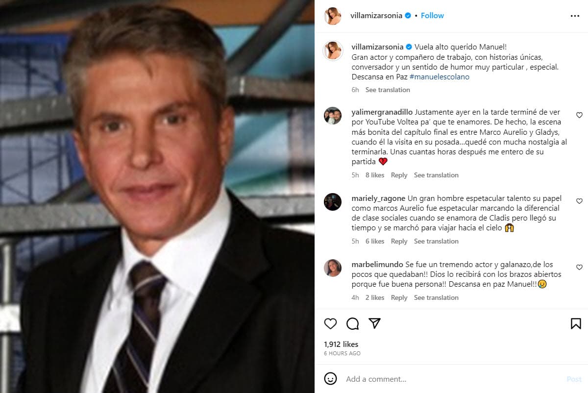 Sonia Villamizar lamenta la muerte de Manuel Escolano.