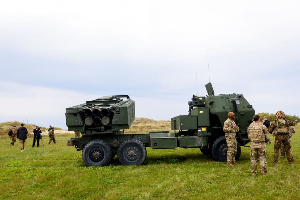 The High Mobility Artillery Rocket Systems (HIMARS) is pictured during the military exercise Namejs 2022 on September 26, 2022 in Skede, Latvia.