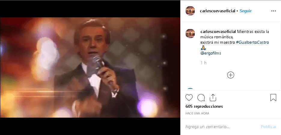 El cantante Carlos Cuevas también expresó su sentir ante el fallecimiento de su colega y amigo: "Mientras exista la música romántica, existirá mi maestro Castro", dejó por sentado
<a href="https://www.instagram.com/p/BzQUx0MDPey/" target="_blank"> <b>en Instagram</b></a>.