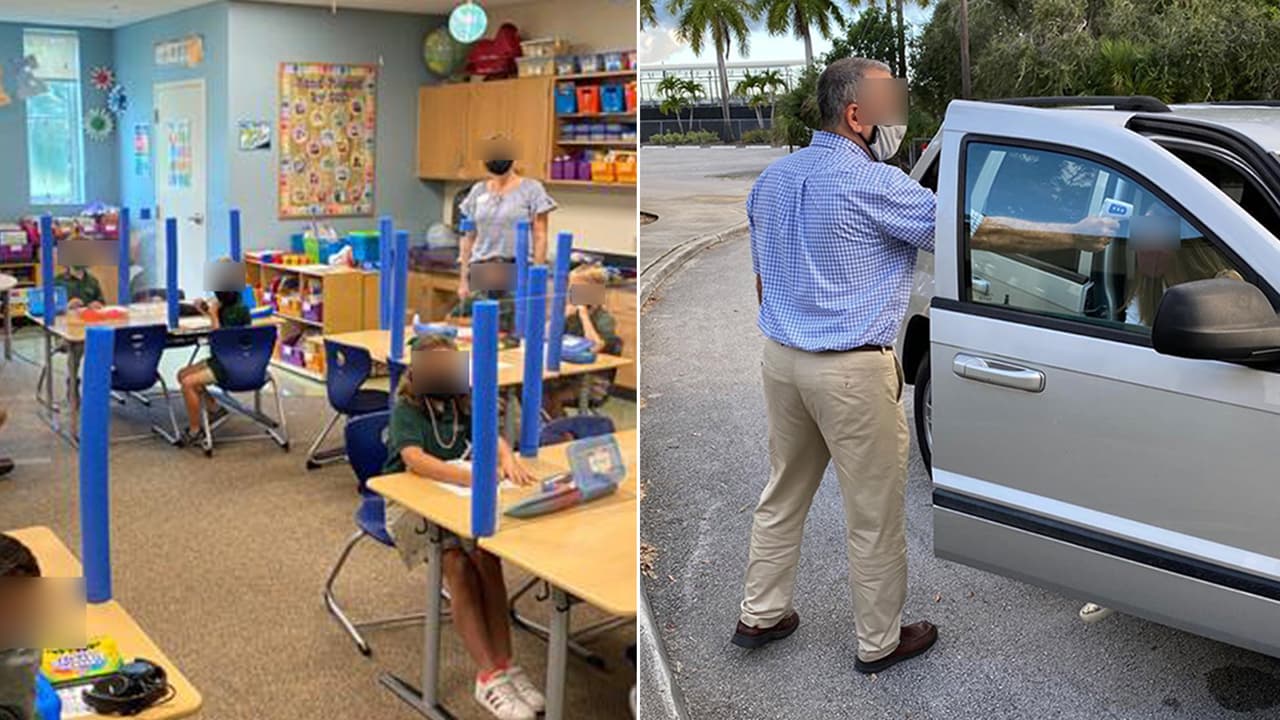 A los niños le toman la temperatura antes de ingresar al colegio y las aulas tienen los escritorios separados con plexiglass.