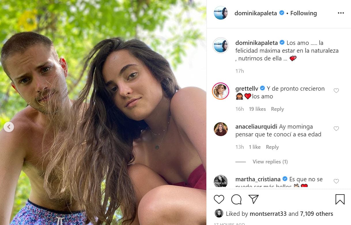 "Los amo...la felicidad máxima: estar en la naturaleza, nutrirnos de ella", escribió la actriz de 47 años. 
<br>