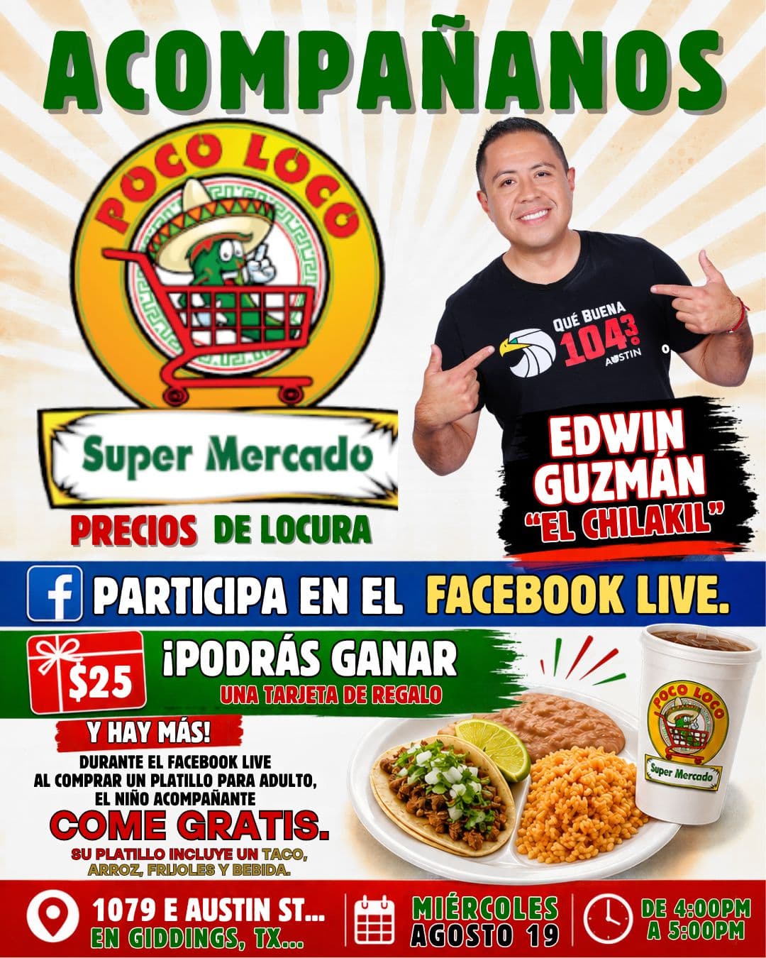 🛒🎉 ¡Este miércoles nos vamos a Poco Loco Supermercado en Giddings, TX! 🎉🛒
