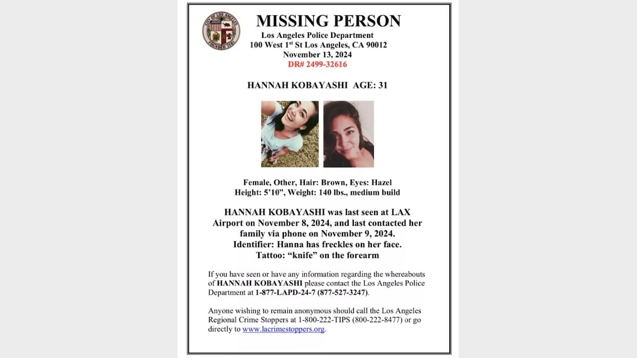 Hallan muerto al padre de Hannah Kobayashi, quien desapareció tras perder un vuelo en Los Ángeles