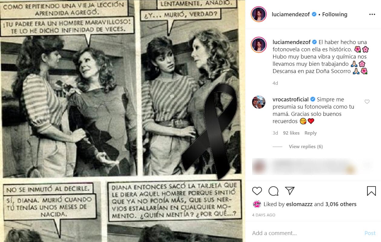 Un día más tarde, Méndez compartió una página de una
<b> fotonovela que hizo al lado de Socorro Castro</b> y ‘La Vero’ recordó que su madre le “presumió” en varias ocasiones dicho trabajo artístico.
<br>