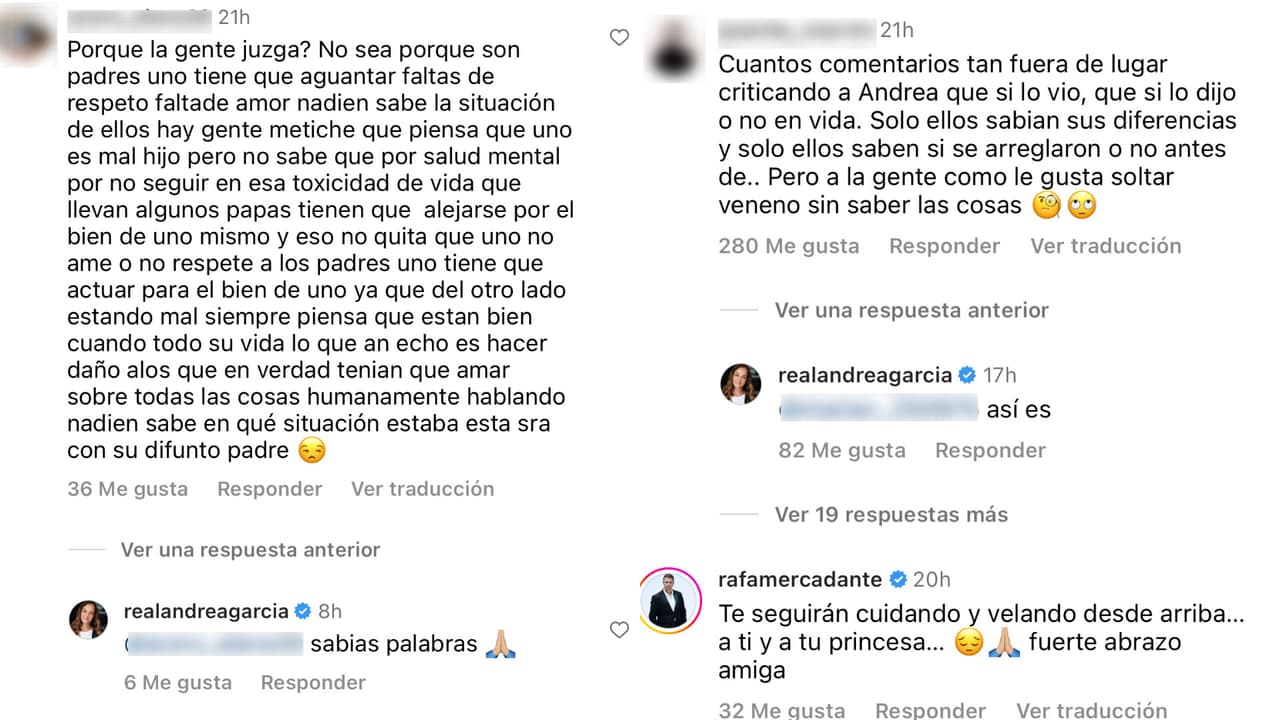 Estos son algunos de los mensajes que Andrea García respondió ante las críticas que recibió tras la muerte de Andrés García.