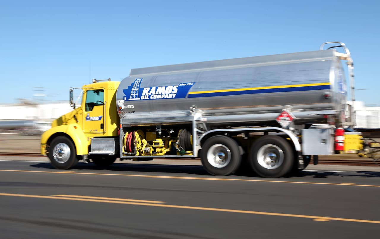 RICHMOND, CA - JANUARY 25: A gasoline tanker truck drives near the Chevron refinery on January 25, 2011 in Richmond, California. Gas prices continue to rise and have gone up 14% or $.39 a gallon over the past year. Crude oil is currently trading at just under $90 a barrell and some analysts speculate that it could skyrocket up above $150 a barrell in the coming year. (Photo by Justin Sullivan/Getty Images)
