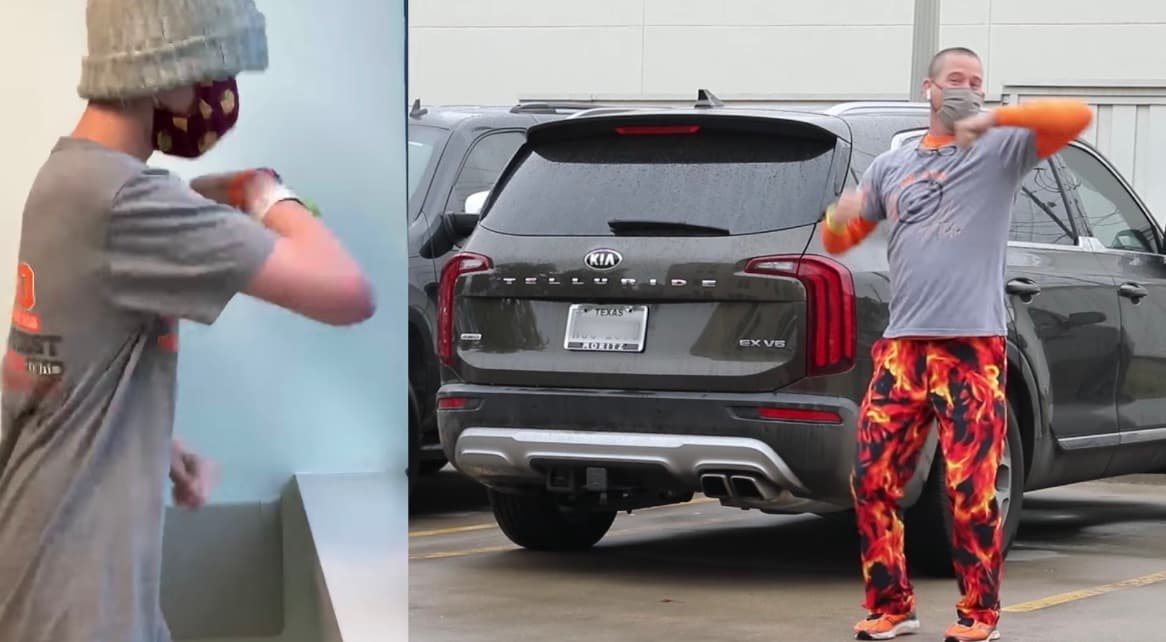 Este padre baila afuera del hospital para apoyar a su hijo durante sus sesiones de quimioterapia