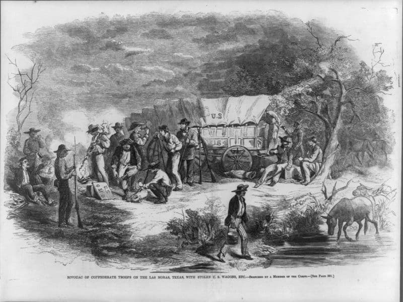 La ilustración muestra a tropas confederadas en Las Moras, Texas, durante la Guerra Civil de Estados Unidos. Texas era uno de los estados esclavistas más remotos y contaba con poca presencia de tropas unionistas. Fue por ello que, pese a que la Guerra Civil terminó en abril de 1965, no fue sino hasta dos meses después que se consumó la liberación de esclavos en su territorio.