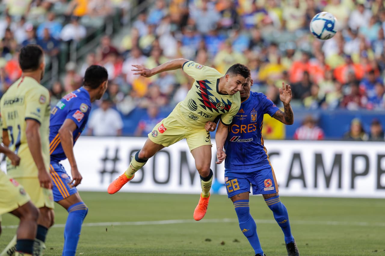 during the game America vs Tigres UANL, corresponding to the 2019 Champion of Champions, at Dignity Healt Sports Park, Carson, CA, on July 14, 2019. 
<br>
<br> durante el partido América vs Tigres UANL, correspondiente al Campeón de Campeones 2019, en el Dignity Healt Sports Park, Carson, CA, el 14 de Julio de 2019.
