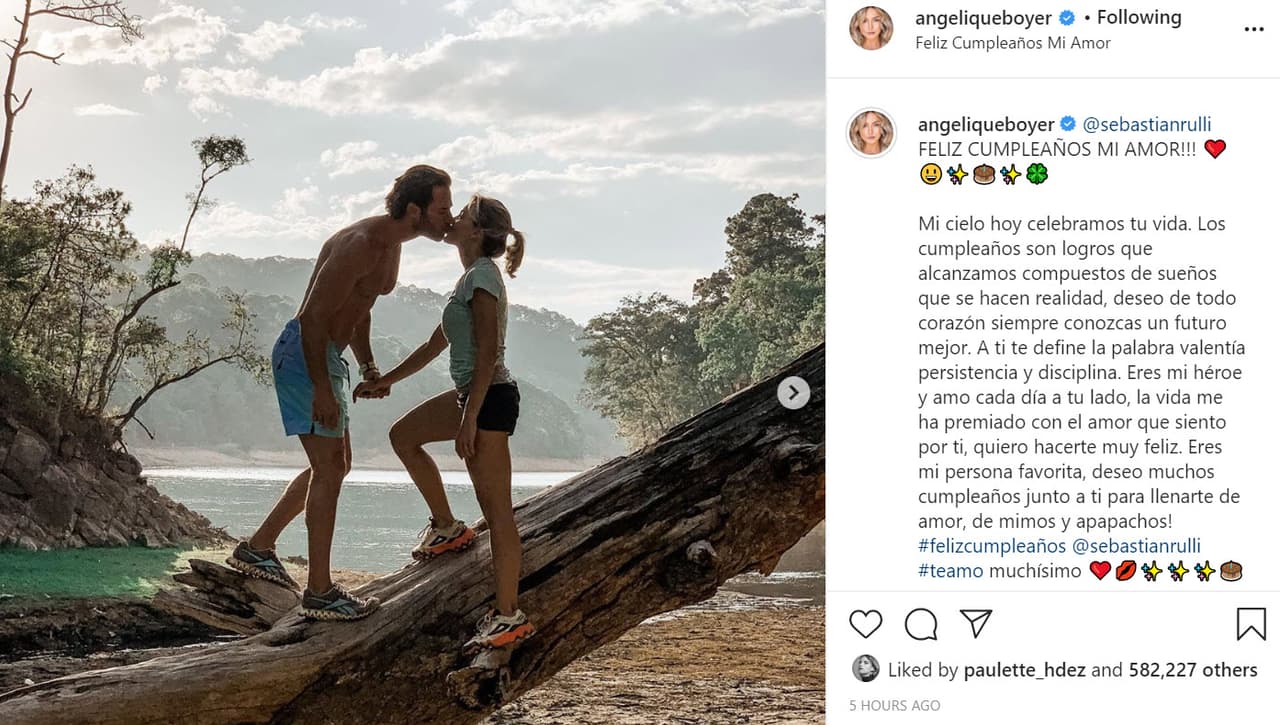 La artista, en cuenta de Instagram, le escribió a Rulli este lunes: "A ti
<b><a href="https://www.instagram.com/p/CCTODJJgily/" target="_blank"> te define la palabra valentía</a></b>, persistencia y disciplina. Eres mi héroe y amo cada día a tu lado, la vida me ha premiado con el amor que siento por ti, quiero hacerte muy feliz".
<br>