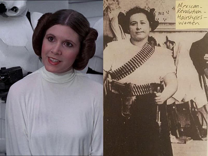 En abril de 2002, George Lucas le dijo a la revista Time que había buscado inspiración en la época de Pancho Villa para el 
<a href="http://content.time.com/time/arts/article/0,8599,232499,00.html">look de la Princesa Leia</a>. La imagen de la derecha fue encontrada en el archivo de George Lucas por el profesor Eric Tang, de la University of Texas at Austin, que la vio durante la exhibición 
<i>Star Wars and the Power of Costume,</i> en el Denver Museum of Art.