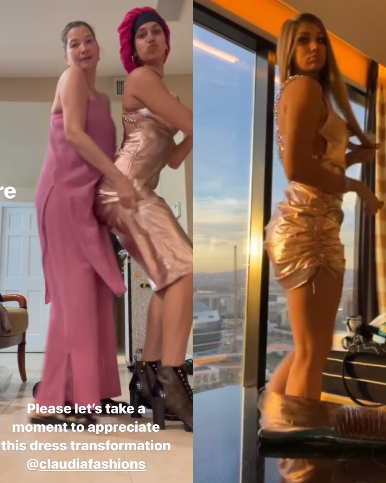 Por otro lado, Lina compartió en sus redes un divertido momento. En sus stories se pudo ver cómo modificó su vestido y pasó de un largo diseño a un estilo muy sexy.
