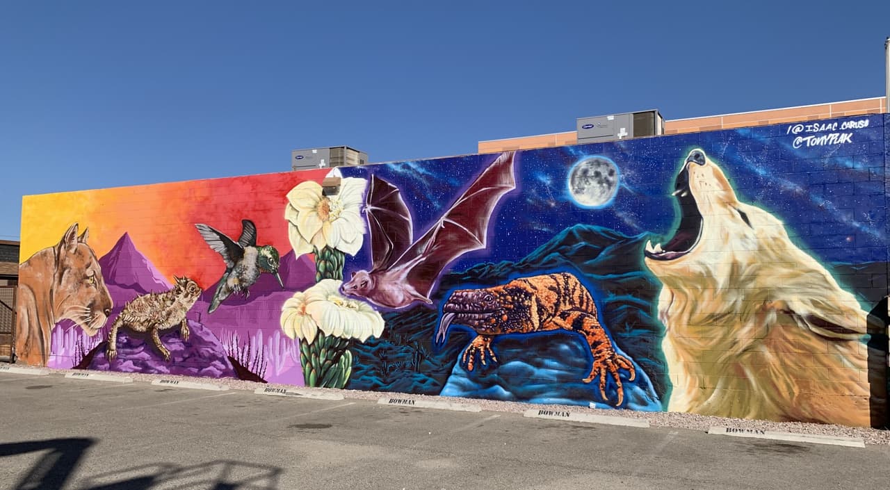 El mural 
<i>Vida silvestre de noche y de día en el desierto</i>, fue pintado por estudiantes de preparatoria del condado Santa Cruz, y dos artistas profesionales: Isaac Caruso y Antonio Lucero.
<br>