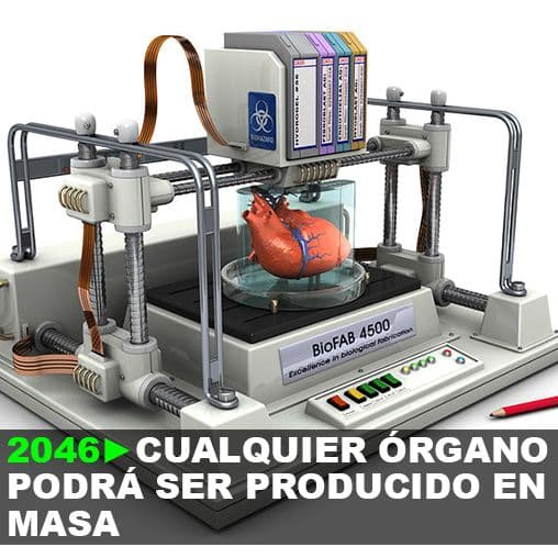 2046: Cualquier órgano podrá ser producido en serie. El intercambio de órganos se convierte en el método preferido de tratamiento.