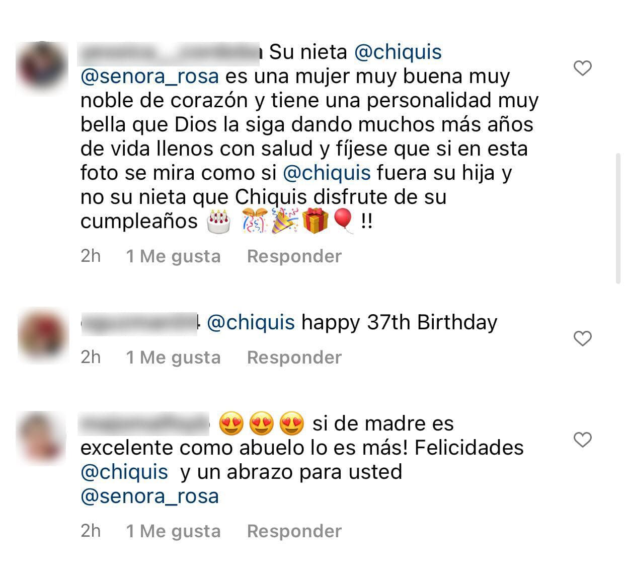 Otros seguidores se encargaron de etiquetar a Chiquis para que le llegara el mensaje de su abuela. De manera inmediata, no hubo reacción por parte de la cantante. 
<br>