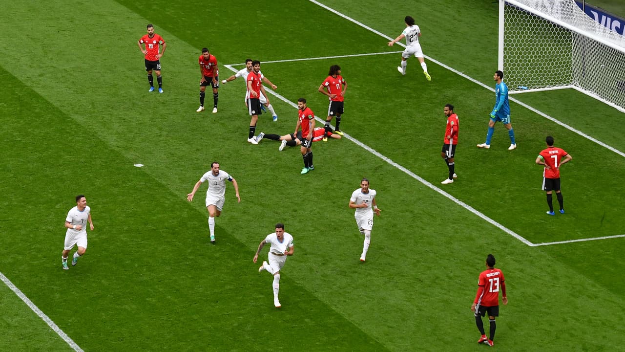 6: José María Giménez al minuto 44 del segundo tiempo. Uruguay 1-0 Egipto.