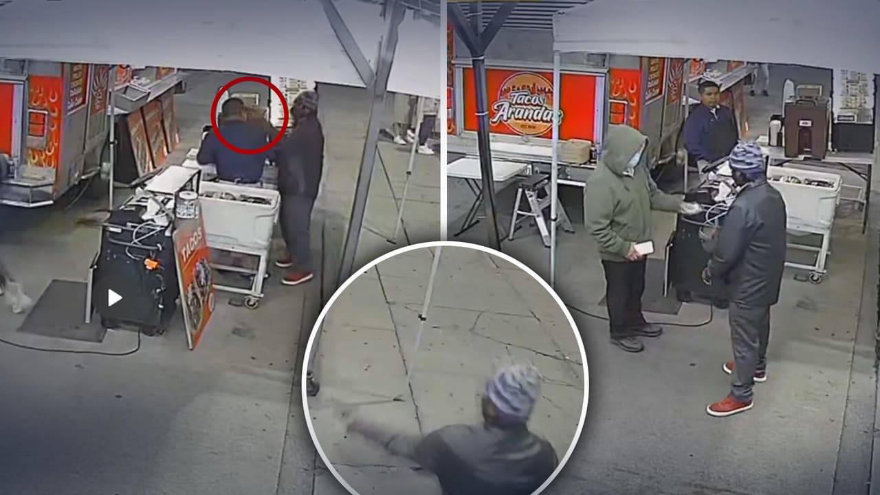 "Oye, te conozco": Video capta el momento en que roban con pistola a reconocido camión de tacos en Los Ángeles