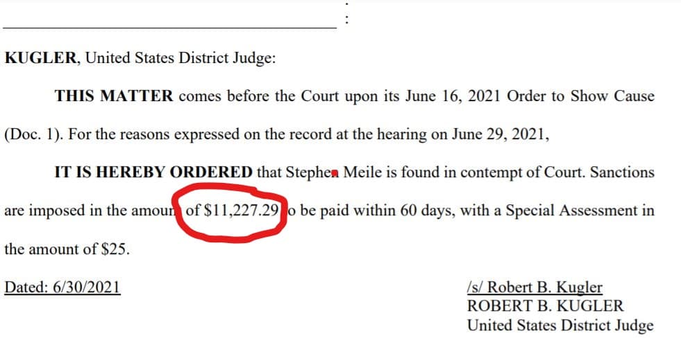 Multa que enfrenta Stephen Meile.