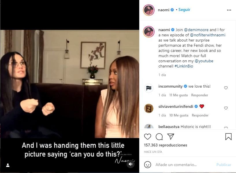 Durante la charla, la actriz de la cinta 'Striptease' volvió a referir que su paso por este desfile había sido "una fantasía adolescente cumplida". Además mencionó lo impactada que estaba de haber caminado "en una pasarela con algunas de las modelos más grandes de la historia".