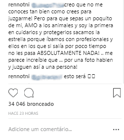 "Amo a los animales y soy la primera en cuidarlos y protegerlos [...]. Me parece increíble que por una foto hablen y juzguen así a una persona", refirió la actriz.