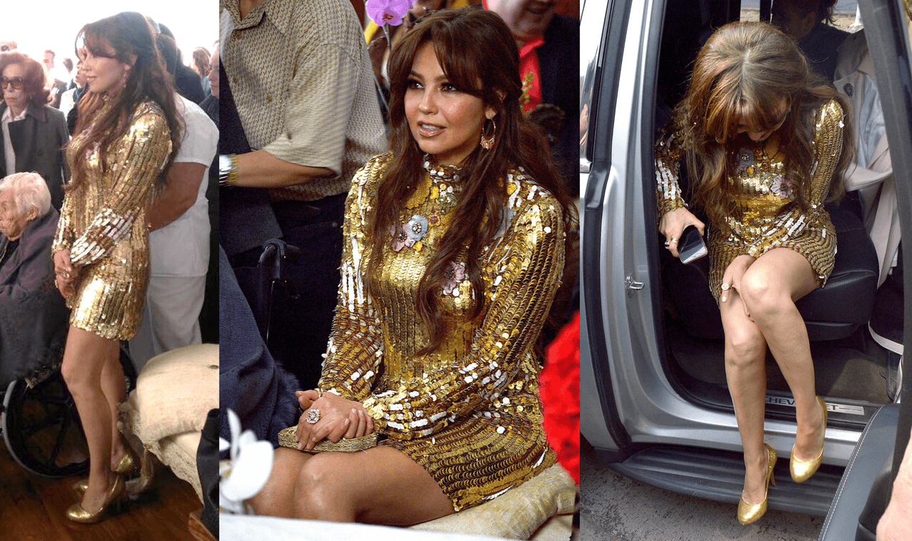 Thalía tiene razón (los demás se equivocan): el acierto de su vestido dorado en la fiesta de su abuela
