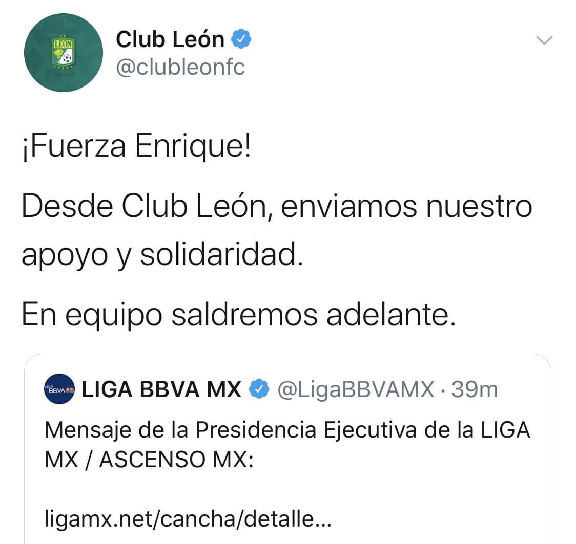 Mensajes de aliento de los clubes del futbol mexicano, tras el positivo de Enrique Bonilla en COVID-19.
