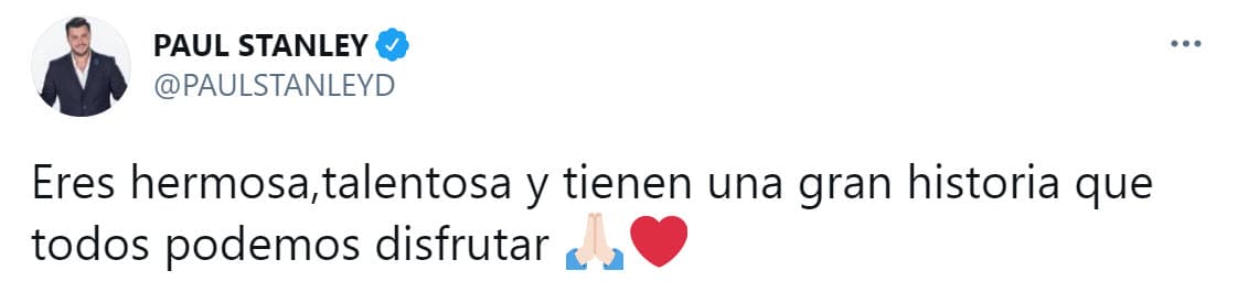 Paul Stanley, presentador de
<b>Hoy</b>, se sumó a las
<b><a href="https://twitter.com/PAULSTANLEYD/status/1363692475592892424" target="_blank">muestras de cariño</a></b> y rechazo de la supuesta discriminación a la que la actriz ha sido objeto.