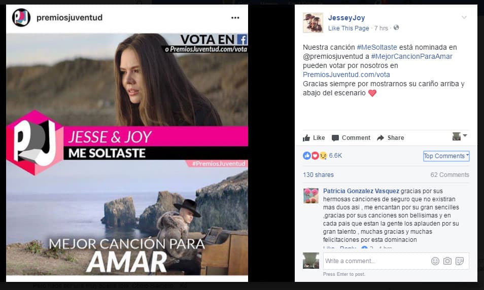 Y por eso pidieron a sus fans en sus redes sociales que voten por 'Me soltaste', recibiendo más de 5 mil respuestas al momento.