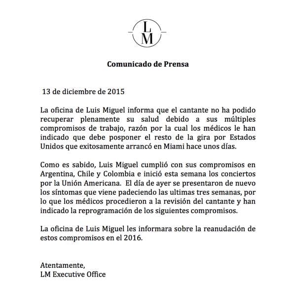 La noticia se dio a conocer a través de un comunicado de prensa.