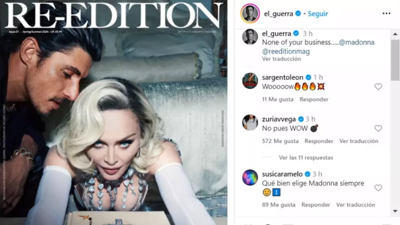 Alberto Guerra junto a Madonna para la portada de una revista en abril pasado.