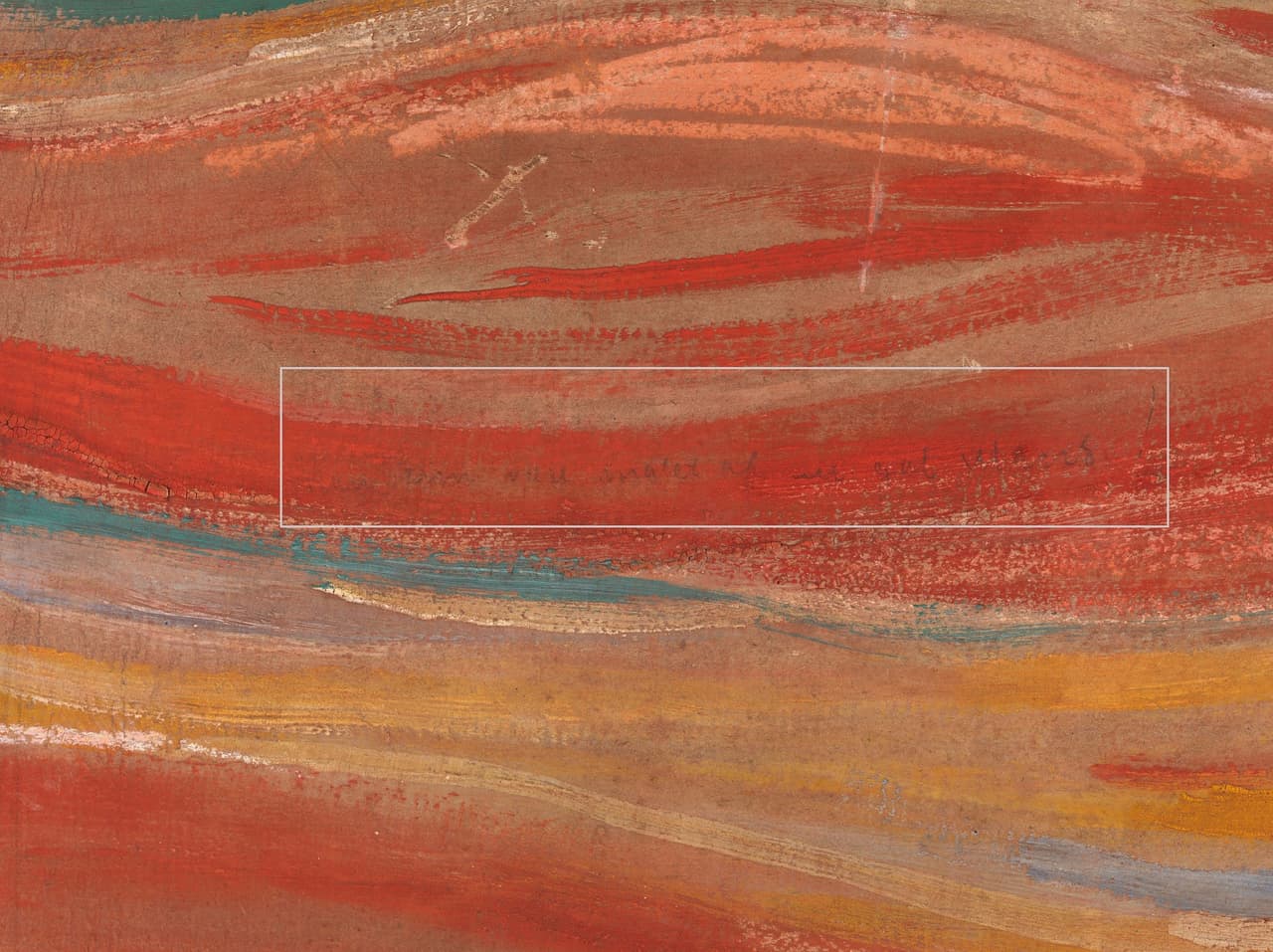 La inscripción dice "Kan kun være malet af en gal Mand!" 
<a href="https://www.nasjonalmuseet.no/en/stories/explore-the-collection/munch-malet-av-gal-mann-engelsk/" target="_blank">(<b>Solo puede haber sido pintado por un loco</b>)</a> y por mucho tiempo se creyó que había sido 
<b>obra de algún crítico o algún visitante molesto</b> con Munch que durante la exposición había tomado un lápiz y había escrito en la esquina superior izquierda del lienzo, a la altura del cielo carmesí.