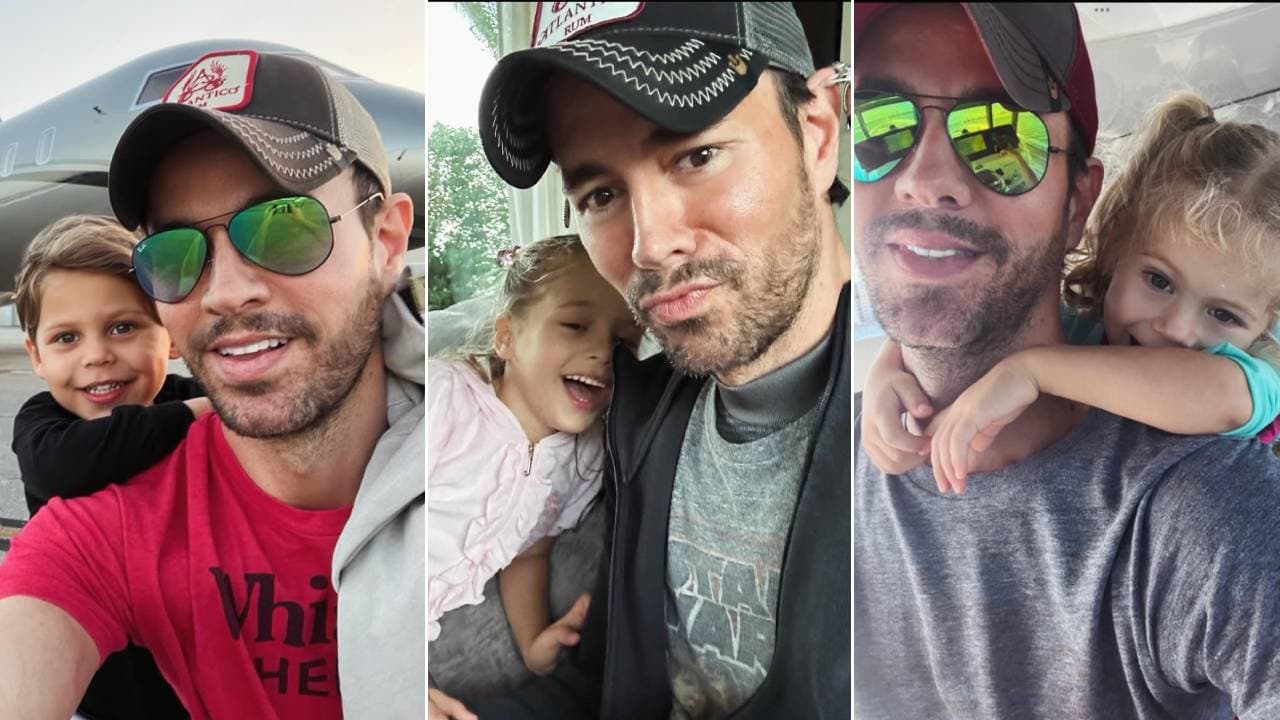 Enrique Iglesias con sus hijos Nicholas, Lucía y María.