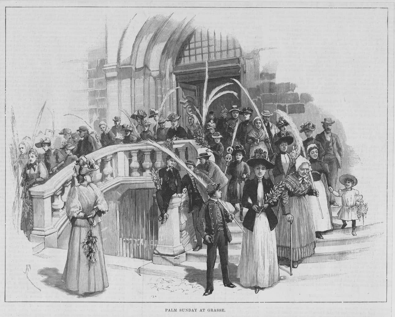 Una ilustración de inicios del siglo XX sobre la celebración del Domingo de Ramos en Francia.