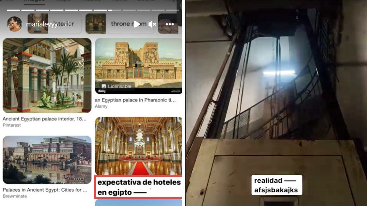 También bromeó con los hoteles de Egipto y publicó en Instagram una comparativa de la expectativa versus la realidad.
<br>
