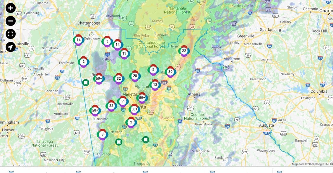 Más de 34,000 clientes de Georgia Power se encuentran actualmente sin electricidad en la zona metropolitana de Atlanta. La empresa dijo que en muchos lugares el servicio se restablecerá al rededor de las 9 pm de este sábado.