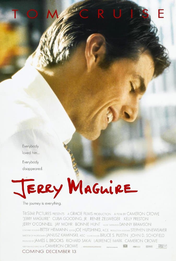 Jerry MaguireFecha de estreno: diciembre 13 de 1996Director: Cameron CroweElenco: Tom Cruise, Cuba Gooding Jr., Renée Zellweger