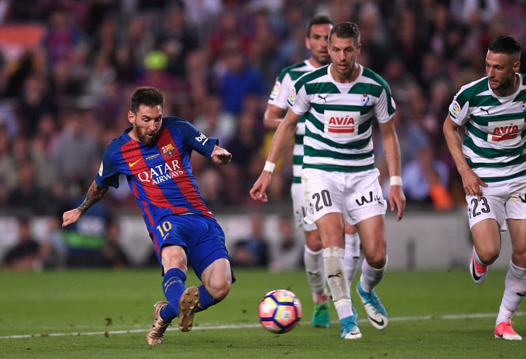 Quinto póker (19/09/2017)
<br>- Edad: 30 años y 3 meses.
<br>- Barcelona 6-1 Eibar
<br>- Tiempo que le llevó marcar los goles: 66 minutos (21’, 59’, 62’, 87’)
<br>- Liga española jornada 5.