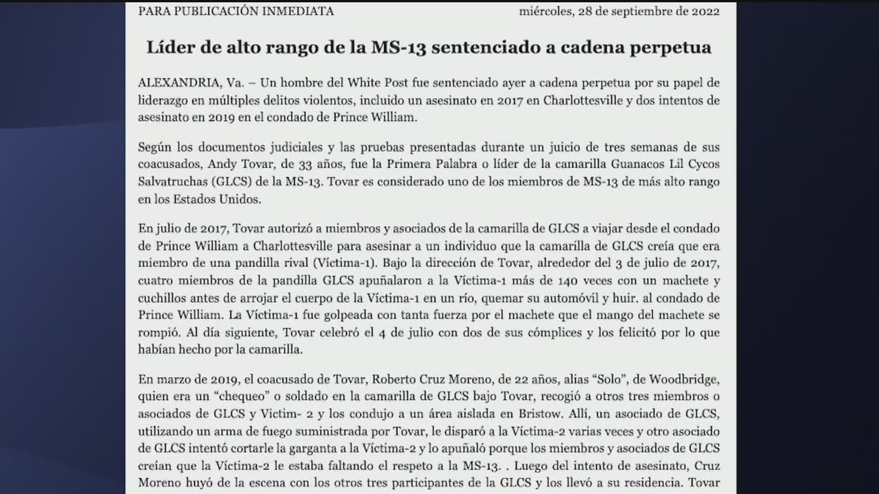 Líder de la MS-13, sentenciado a cadena perpetua por homicidios